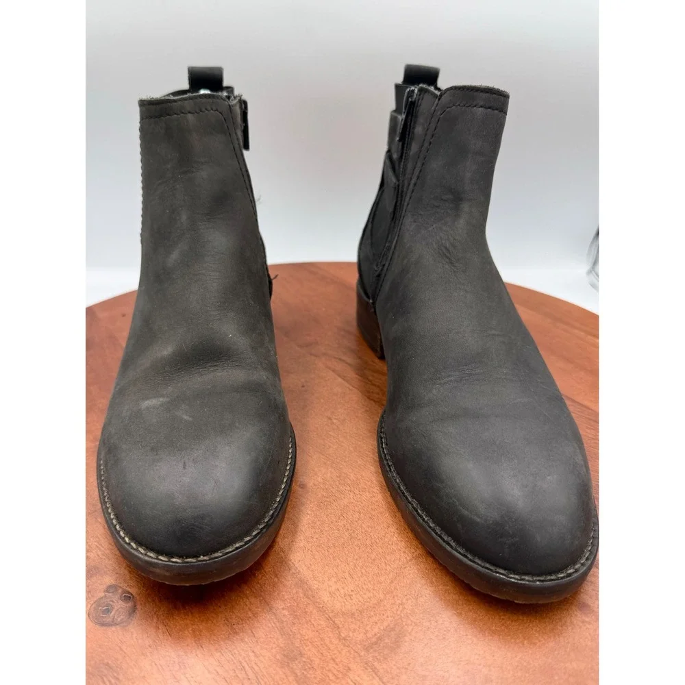 Fat Face Black Leather Buckle Ankle Boots Zip Up Womens 8.5 Boho Western Classic